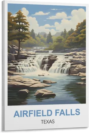 WHCNGEH Airfield Falls Texas Vintage Travel Posters 12x18inch(30x45cm) Canvas Art Print Wall Art Decor Picture