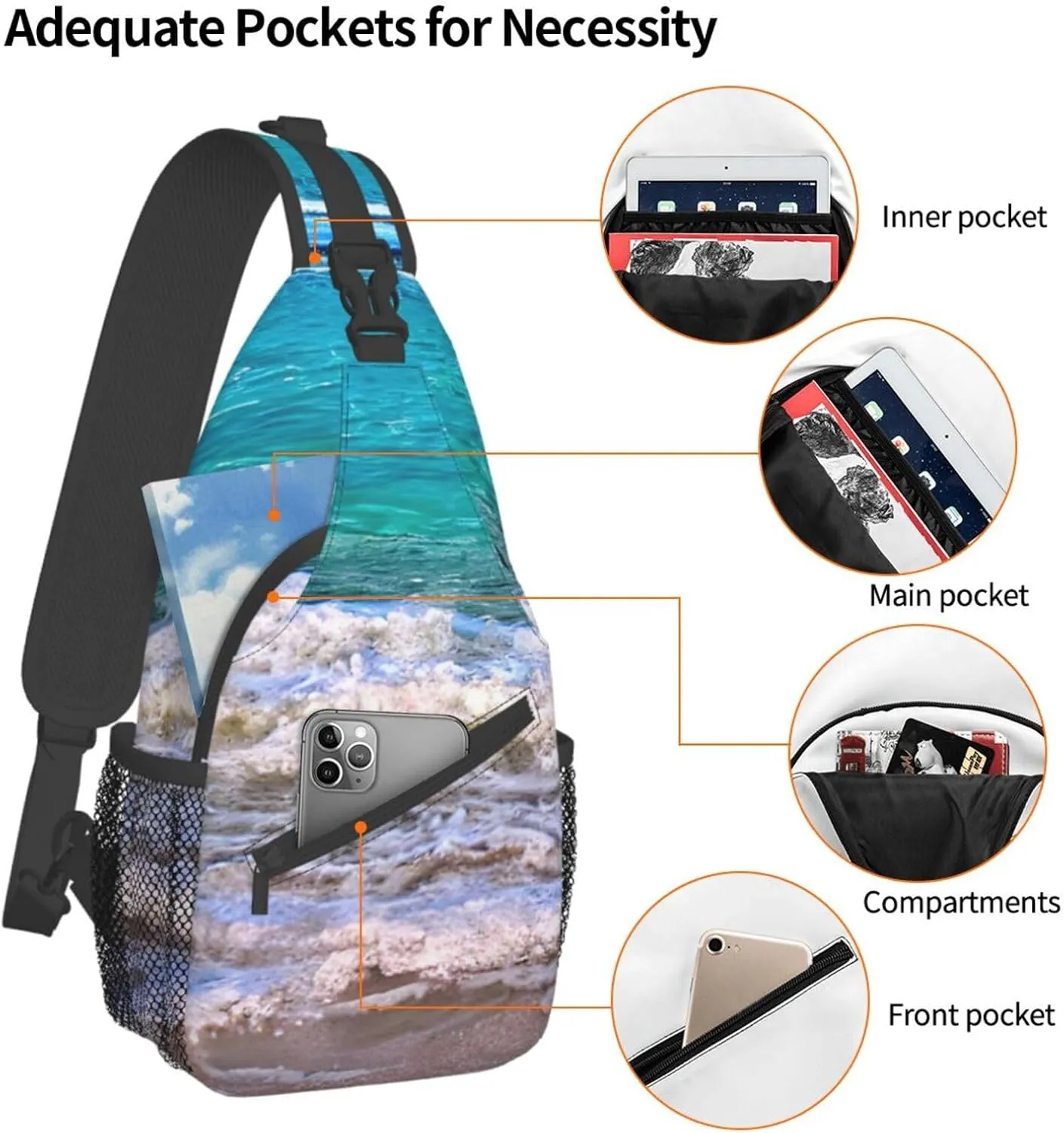 White Beach Tropical Sea High Storage Capacity Chest Bag Diagonally Sling Backpack Crossbody Shoulder Bag For Men Women