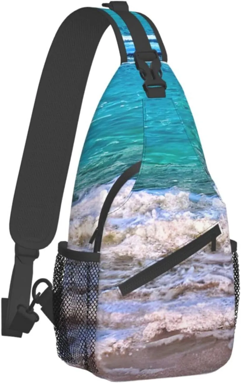 White Beach Tropical Sea High Storage Capacity Chest Bag Diagonally Sling Backpack Crossbody Shoulder Bag For Men Women