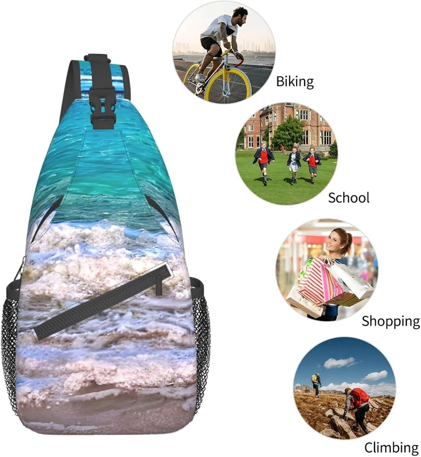 White Beach Tropical Sea High Storage Capacity Chest Bag Diagonally Sling Backpack Crossbody Shoulder Bag For Men Women