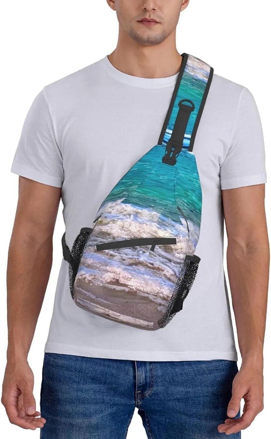 White Beach Tropical Sea High Storage Capacity Chest Bag Diagonally Sling Backpack Crossbody Shoulder Bag For Men Women