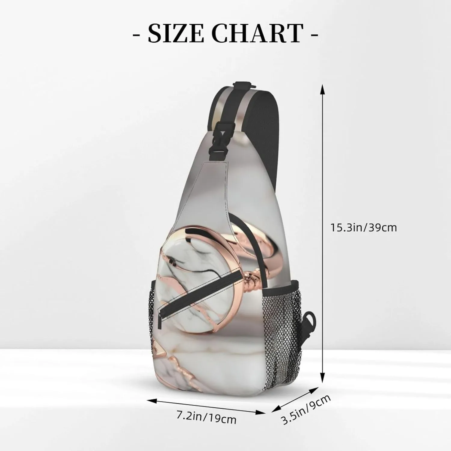 White Marble Rose Gold Pattern High Storage Capacity Chest Bag Diagonally Sling Backpack Crossbody Shoulder Bag For Men Women