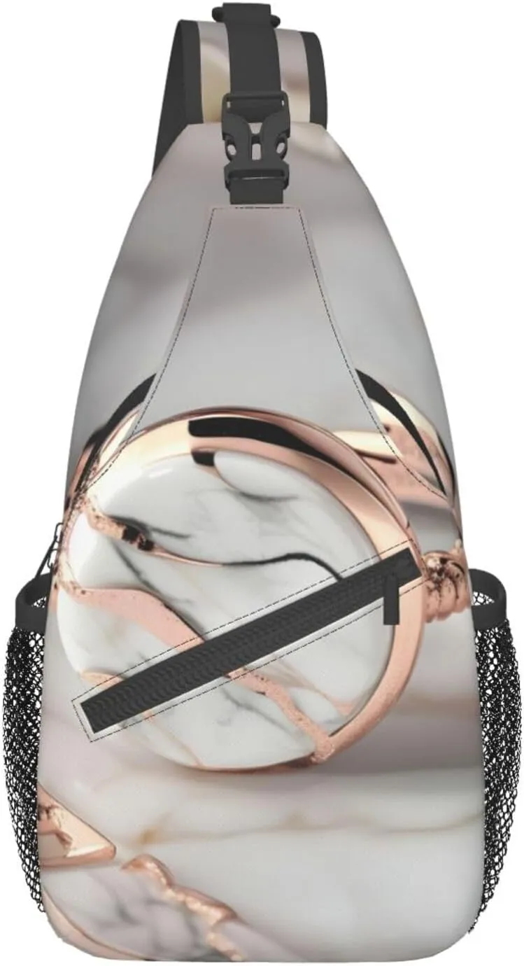 White Marble Rose Gold Pattern High Storage Capacity Chest Bag Diagonally Sling Backpack Crossbody Shoulder Bag For Men Women