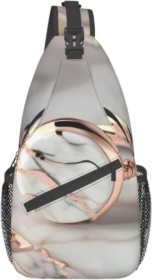 White Marble Rose Gold Pattern High Storage Capacity Chest Bag Diagonally Sling Backpack Crossbody Shoulder Bag For Men Women