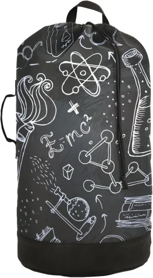 White Science Lab Objects Doodles on Chalkboard Backpack Laundry Bag, Laundry Backpack with Shoulder Straps, Waterproof Nylon Clothes Hamper Bag for Men Women Yoga Backpack