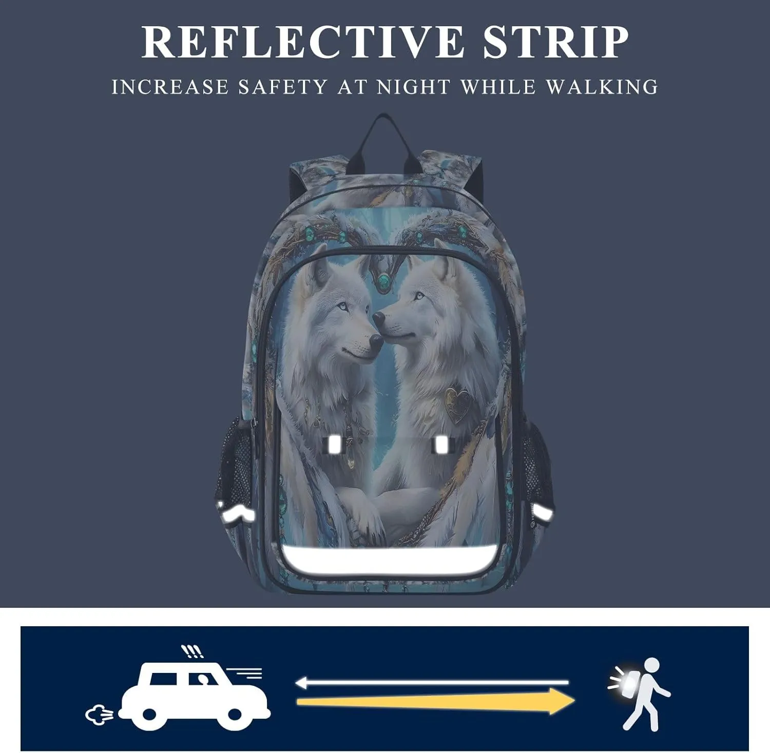 White Wolves Gazing Backpack for Boys Girls Students Bookbag School Daypack