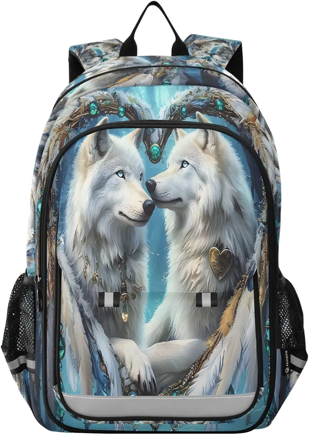 White Wolves Gazing Backpack for Boys Girls Students Bookbag School Daypack