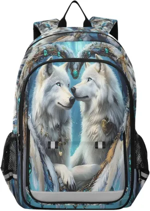 White Wolves Gazing Backpack for Boys Girls Students Bookbag School Daypack