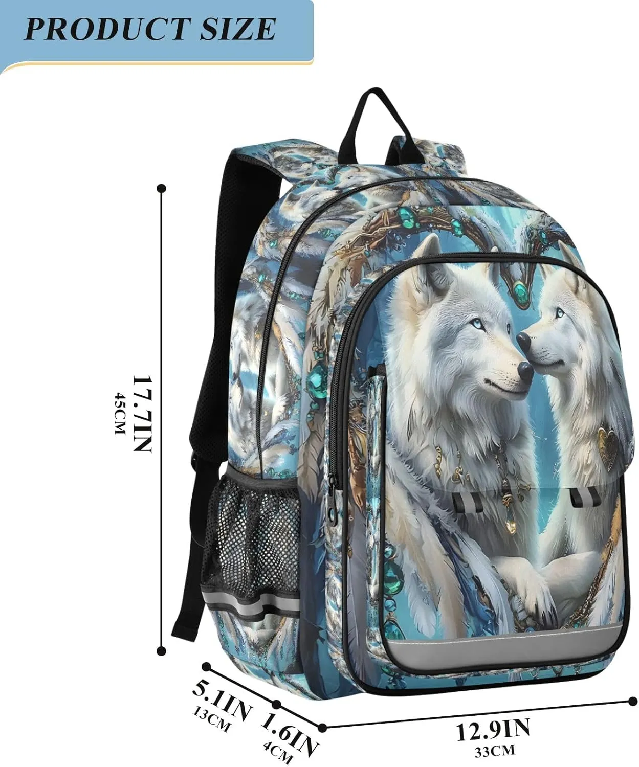 White Wolves Gazing Backpack for Boys Girls Students Bookbag School Daypack