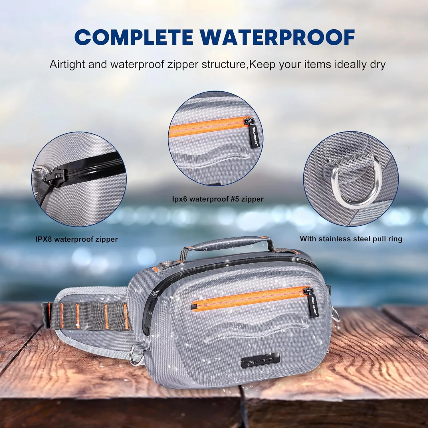 WILD HEART Airtight Waterproof Waist Bag Luya Bag 3D Dimension Shape Case 3.6L TPU Material for Outdoor Kayaking, Rafting, Boating, Swimming, Camping, Hiking, Beach, Fishing (Grey)