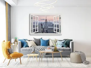 Window View New York Skyline Canvas Wall Art- City Landscape Canvas Print Pictures Painting Artwork Framed for Living Room Bedroom Bathrom Offce Decor-24"x36"