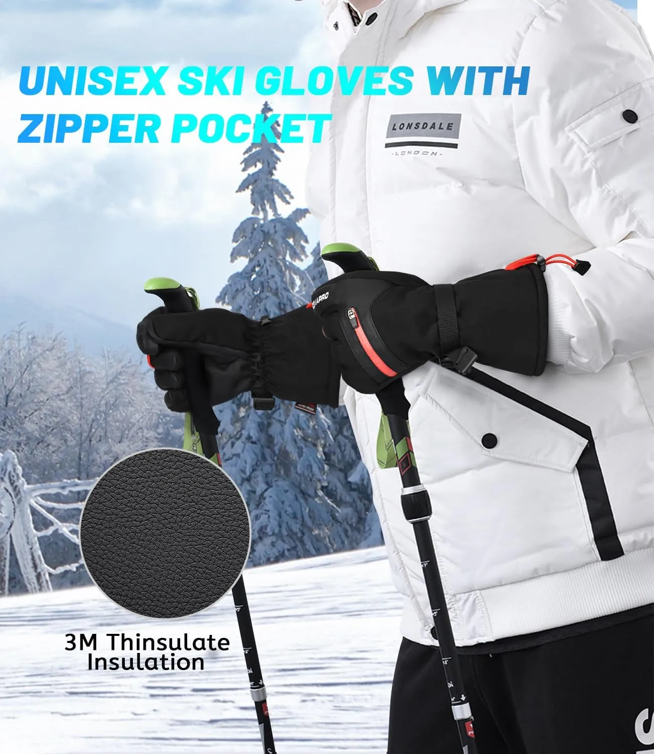 Winter Gloves for Men & Women - Snowboard & Ski Gloves, Waterproof & Insulated, Windproof for Cold Weather