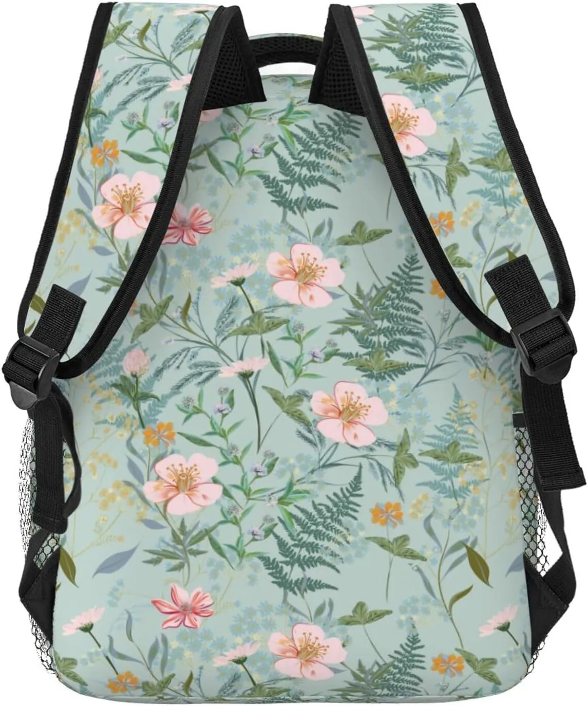 With Pastel Flowers Light Green Flower Backpack Lightweight Laptop Backpack Casual Daypack Travel Double Shoulder Bag For Women Men