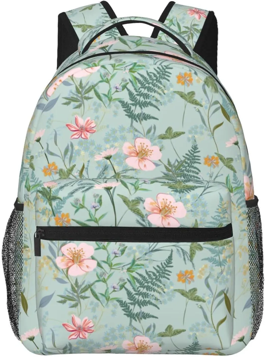 With Pastel Flowers Light Green Flower Backpack Lightweight Laptop Backpack Casual Daypack Travel Double Shoulder Bag For Women Men