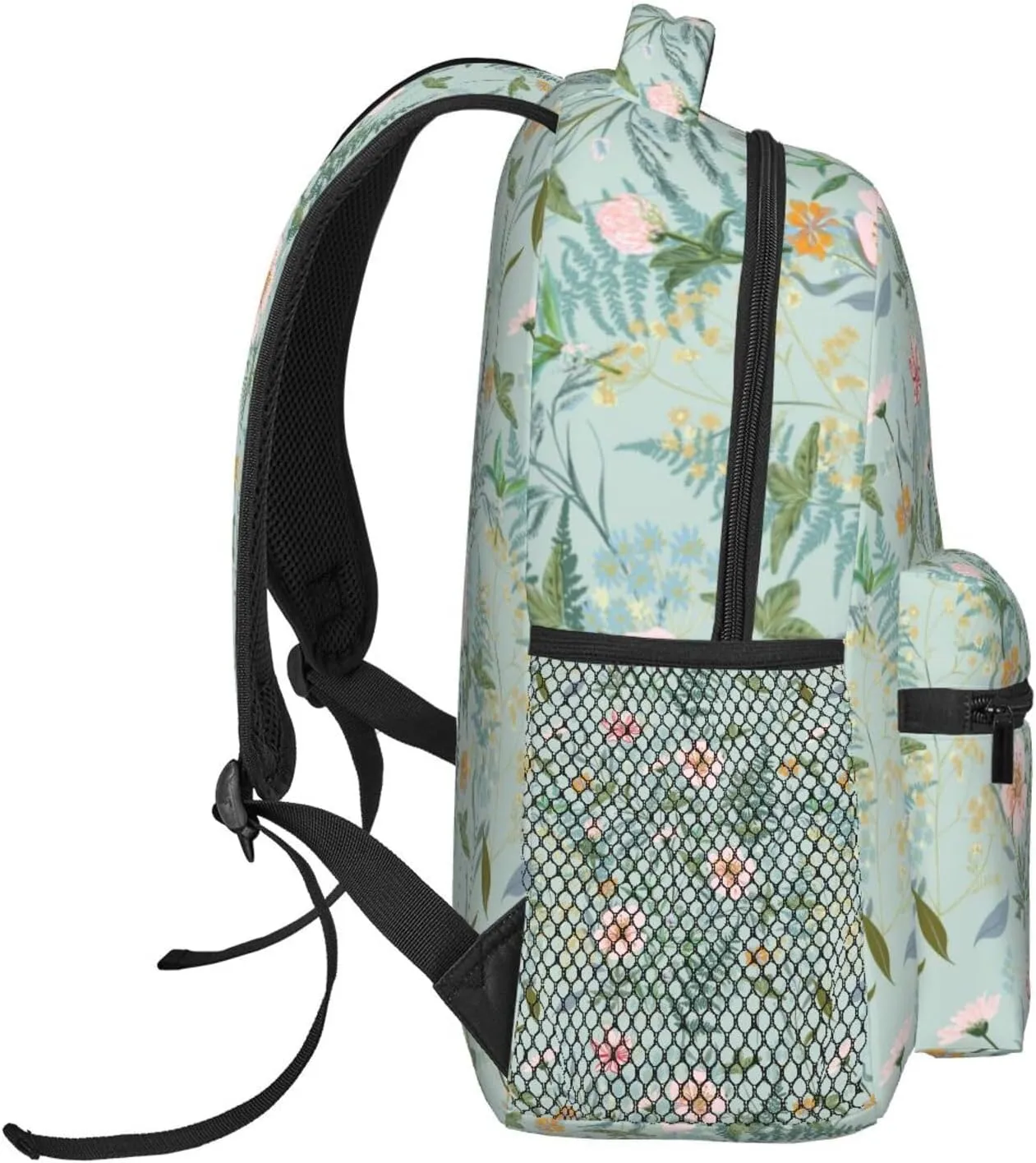 With Pastel Flowers Light Green Flower Backpack Lightweight Laptop Backpack Casual Daypack Travel Double Shoulder Bag For Women Men