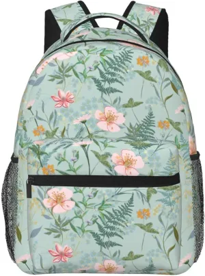 With Pastel Flowers Light Green Flower Backpack Lightweight Laptop Backpack Casual Daypack Travel Double Shoulder Bag For Women Men