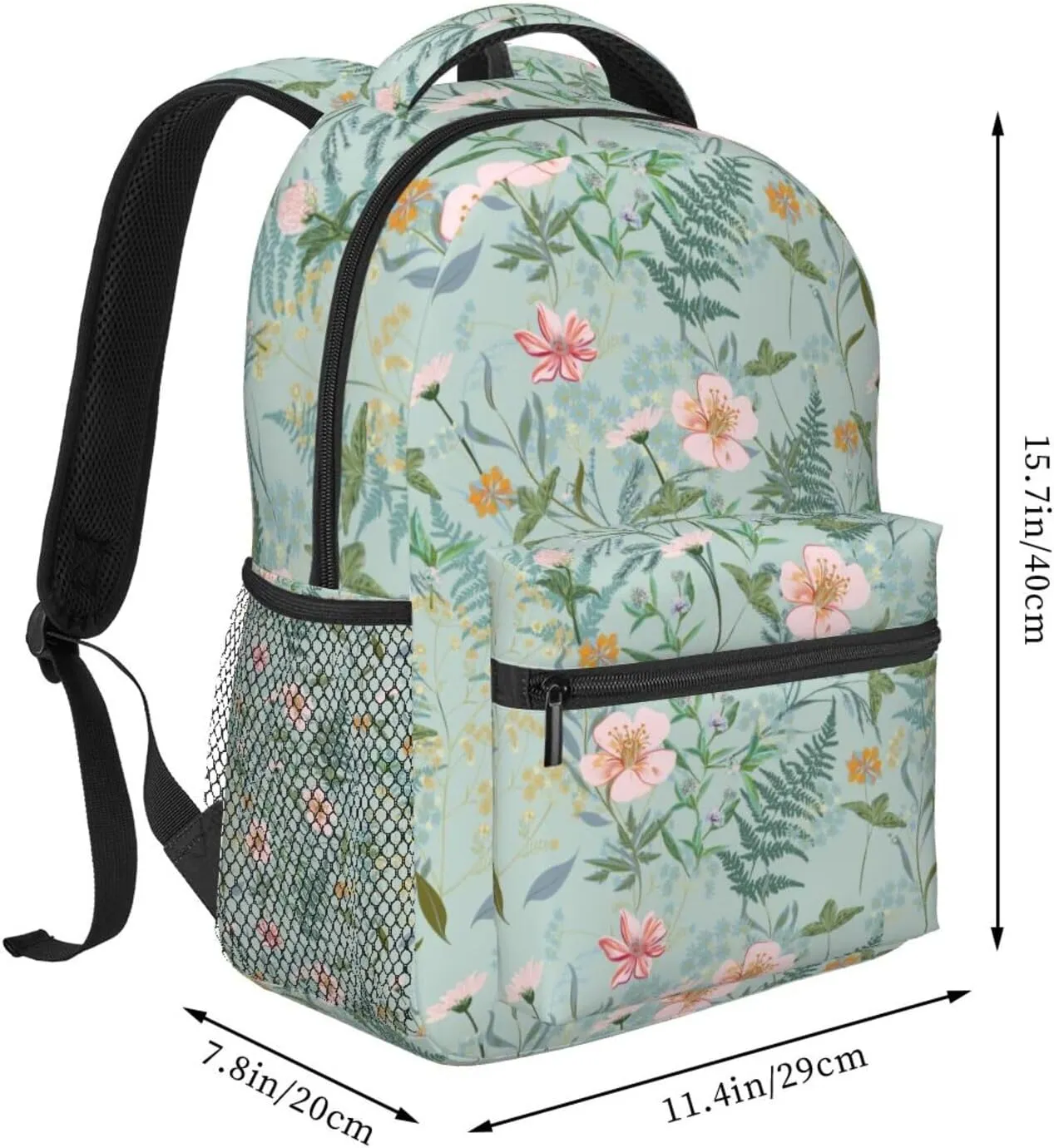 With Pastel Flowers Light Green Flower Backpack Lightweight Laptop Backpack Casual Daypack Travel Double Shoulder Bag For Women Men