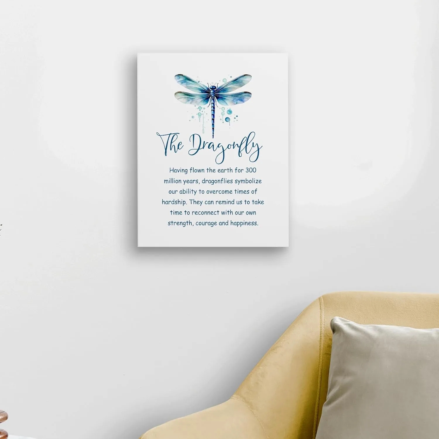 WODMIS Inspirational Dragonfly Wall Art, Framed Canvas Wall Decor, Green Dragonfly Motivational Art for Home, Bathroom, Bedroom, Office 11x14
