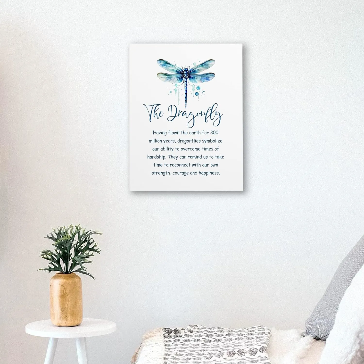 WODMIS Inspirational Dragonfly Wall Art, Framed Canvas Wall Decor, Green Dragonfly Motivational Art for Home, Bathroom, Bedroom, Office 11x14