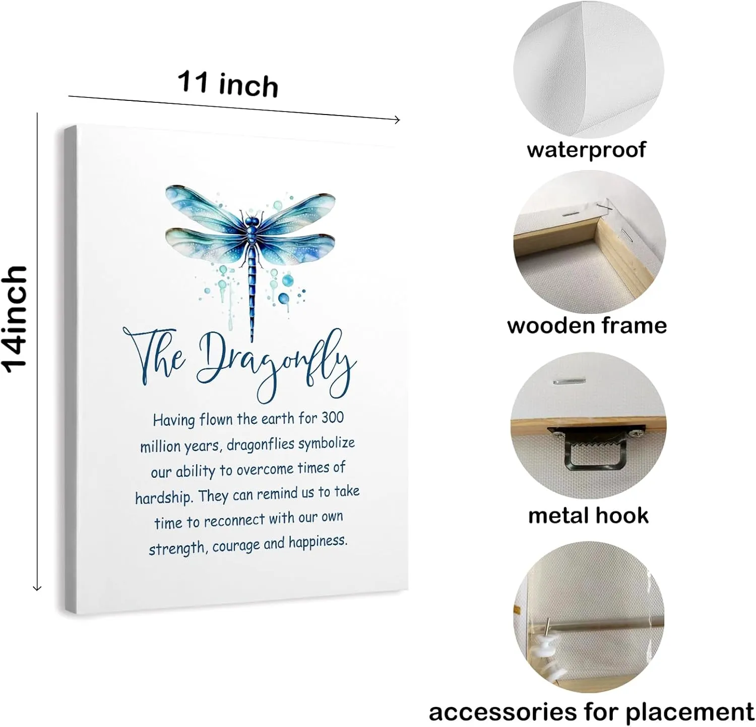 WODMIS Inspirational Dragonfly Wall Art, Framed Canvas Wall Decor, Green Dragonfly Motivational Art for Home, Bathroom, Bedroom, Office 11x14
