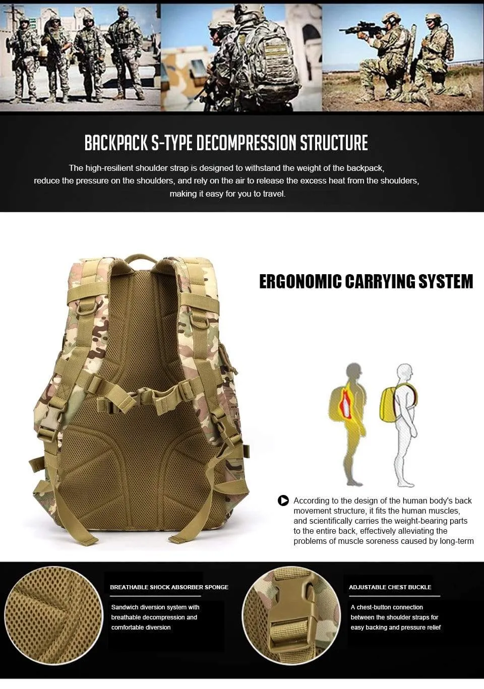 WOLF Outdoor Backpack 1000D Molle - 4 colours