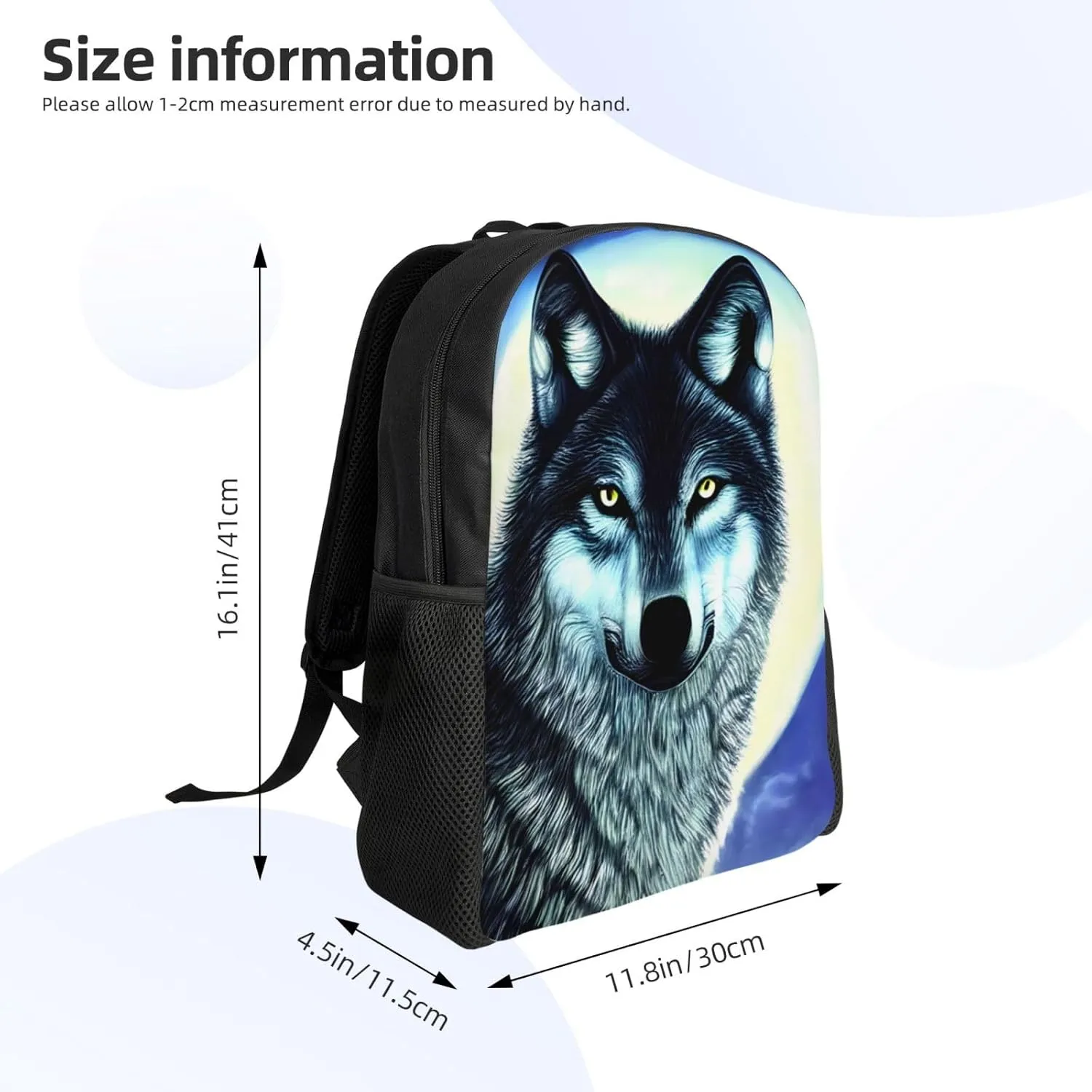 wolf under moon Printed Travel Laptop Backpack for Men Women, Funny Daily Use Computer Bag, Waterproof Casual Daypack