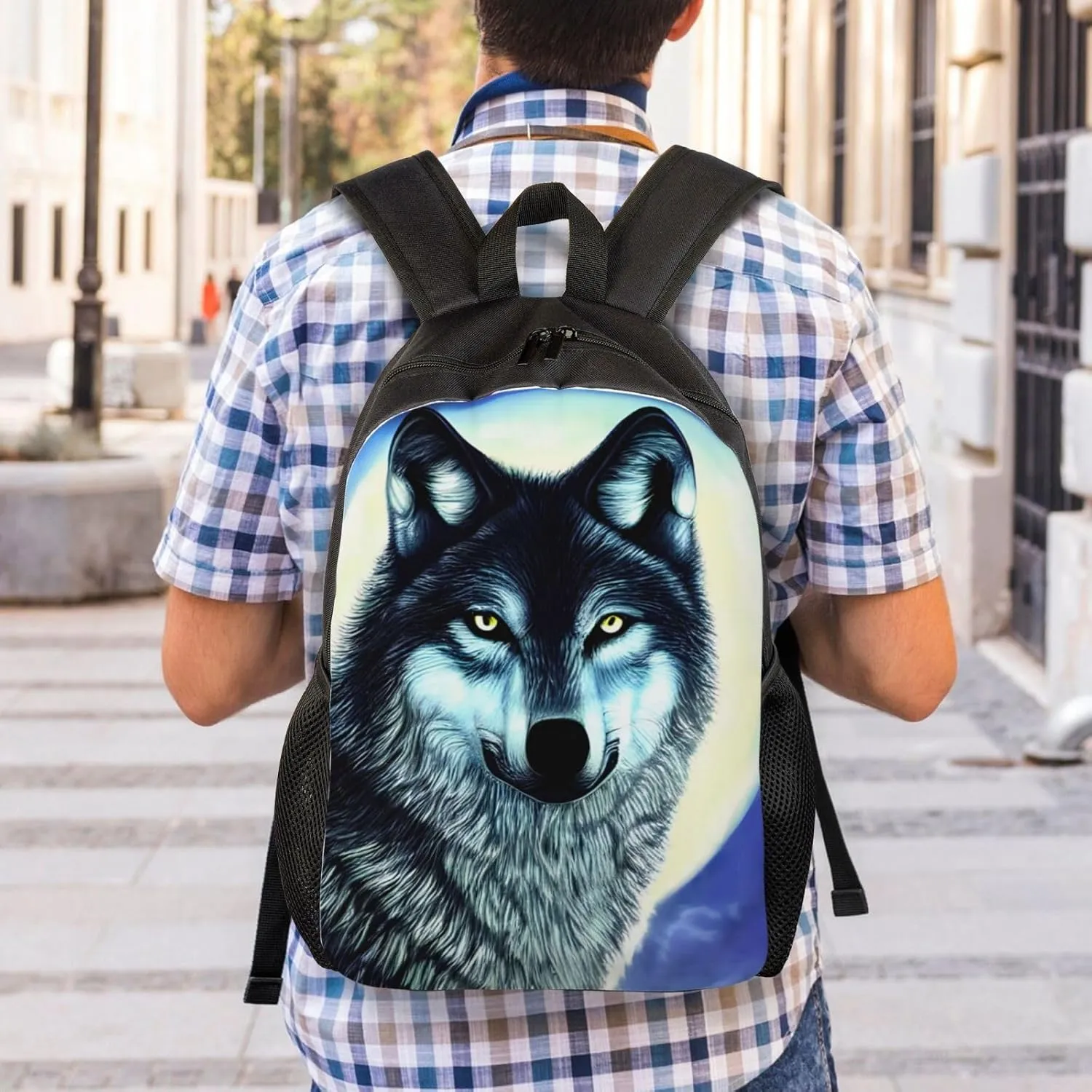 wolf under moon Printed Travel Laptop Backpack for Men Women, Funny Daily Use Computer Bag, Waterproof Casual Daypack
