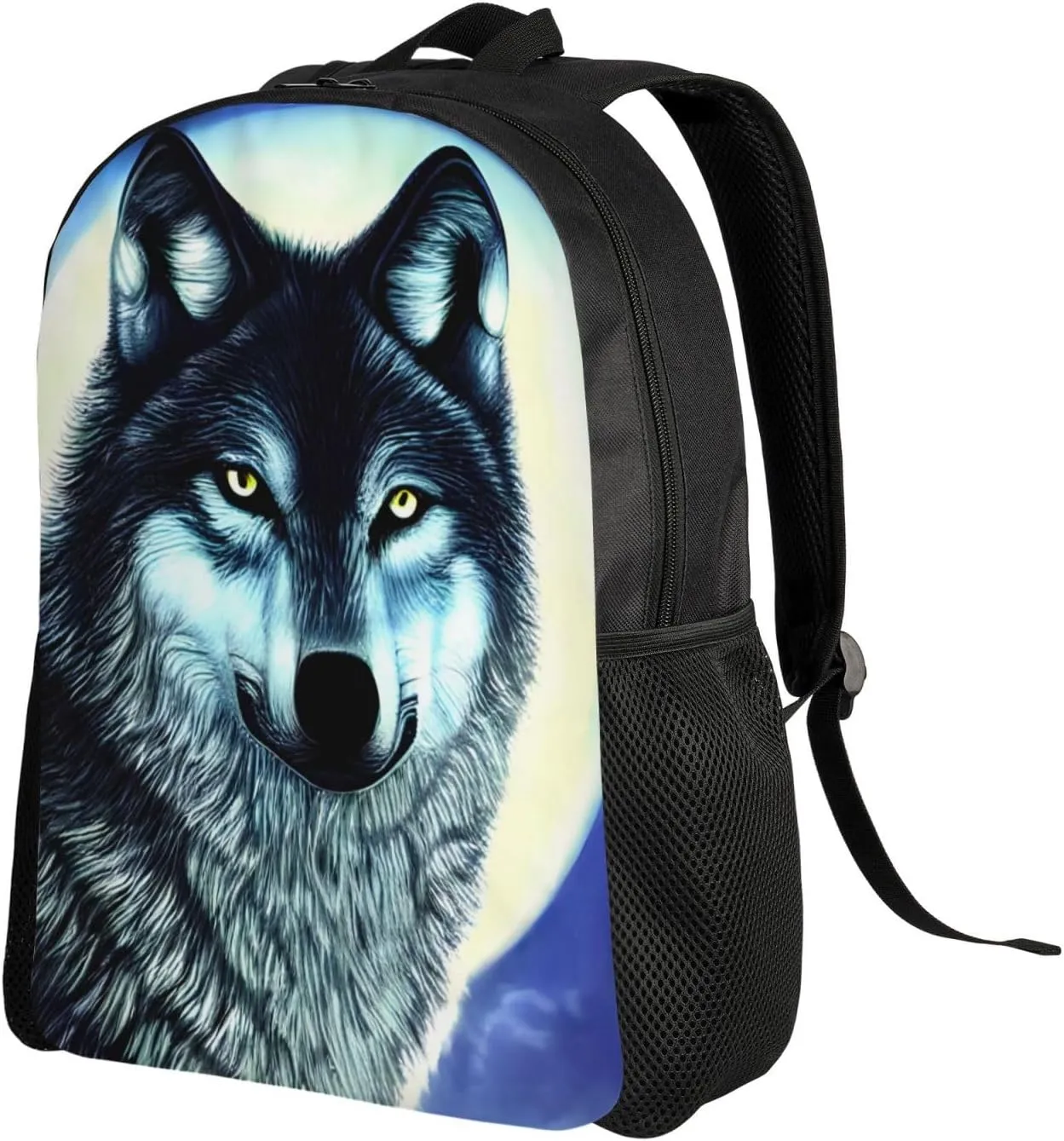 wolf under moon Printed Travel Laptop Backpack for Men Women, Funny Daily Use Computer Bag, Waterproof Casual Daypack