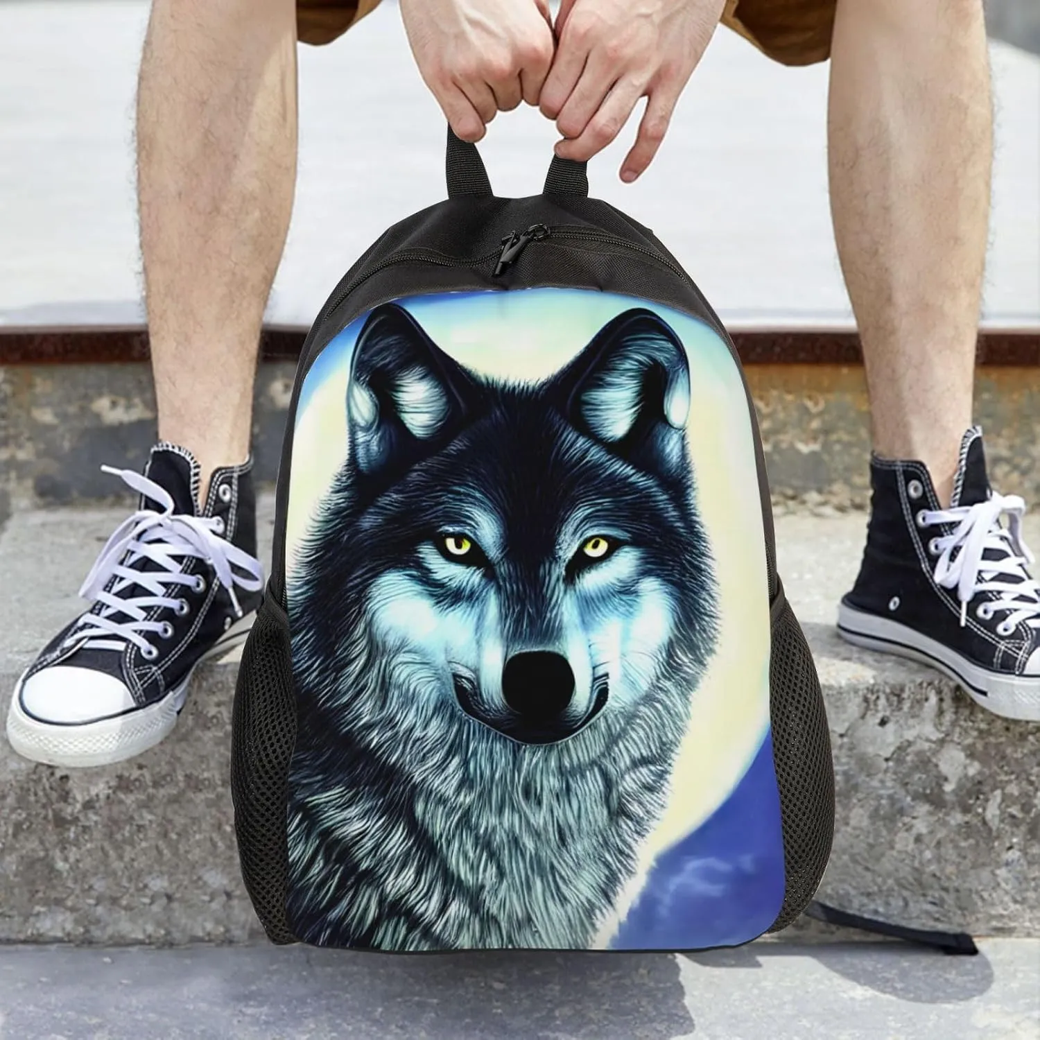 wolf under moon Printed Travel Laptop Backpack for Men Women, Funny Daily Use Computer Bag, Waterproof Casual Daypack