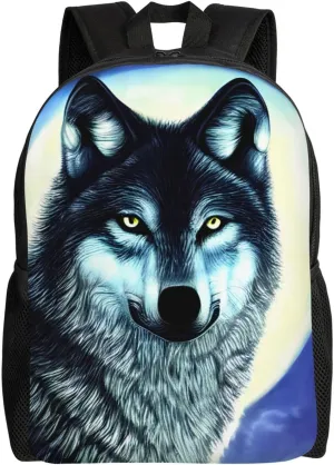 wolf under moon Printed Travel Laptop Backpack for Men Women, Funny Daily Use Computer Bag, Waterproof Casual Daypack