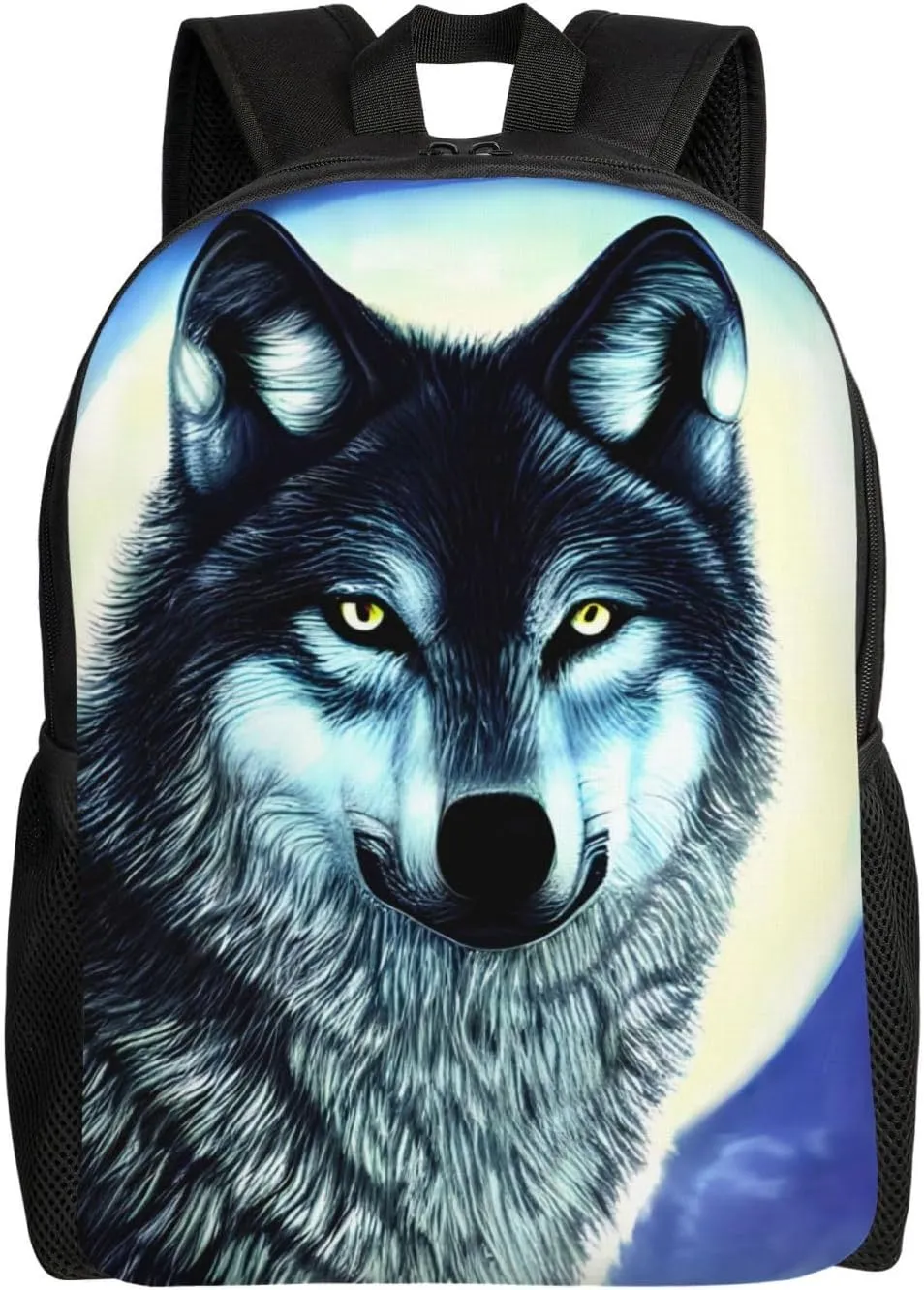 wolf under moon Printed Travel Laptop Backpack for Men Women, Funny Daily Use Computer Bag, Waterproof Casual Daypack