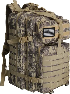 WOLT | Tactical Backpack for Men 45L Military Backpack Large 3 Day Assault Pack Molle Rucking Bag for Hiking Survival, Camouflage Khaki