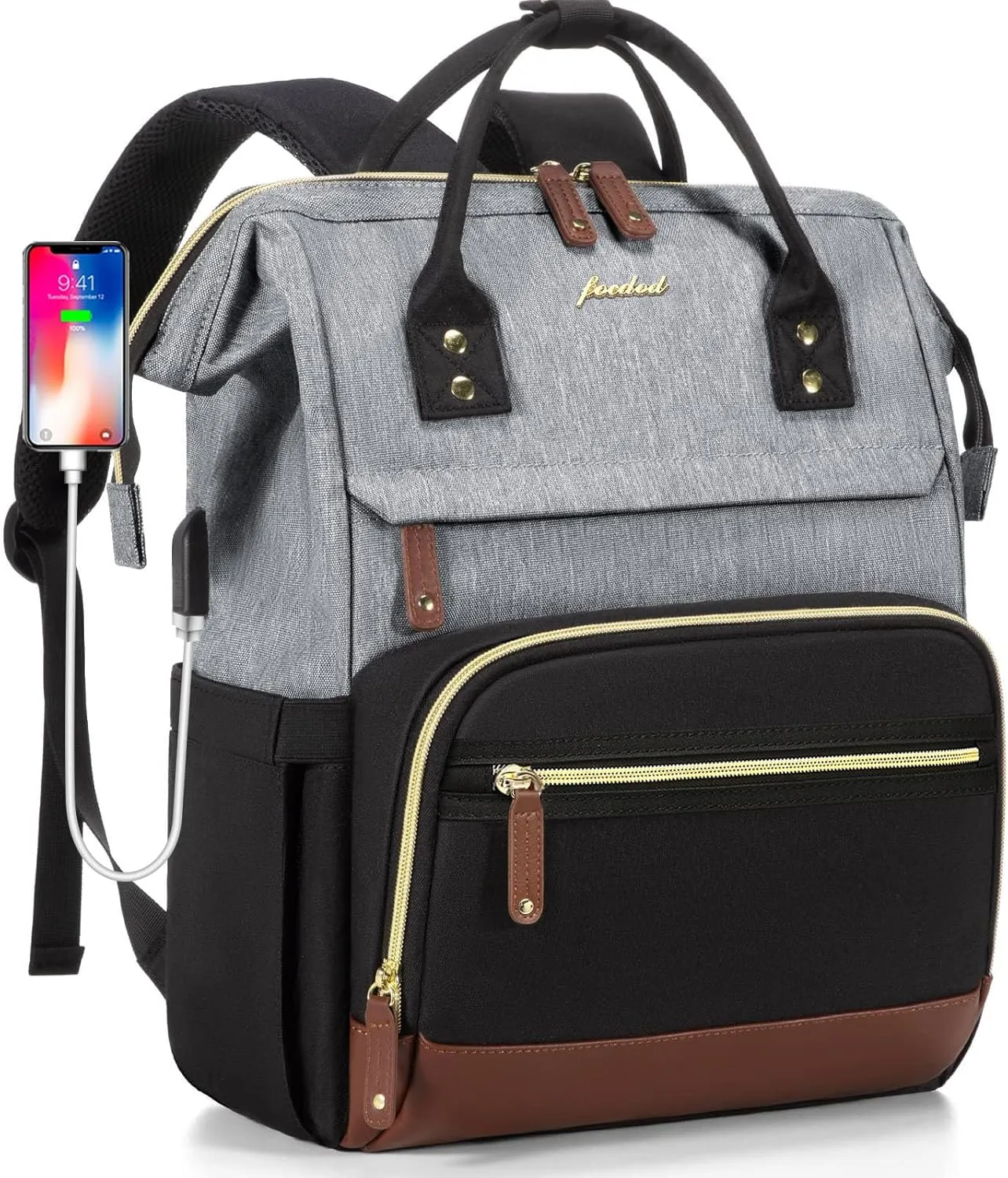 Women Laptop Backpack Work Bag: 17 inch Travel Computer Backpacks for Nurse Teacher Waterproof College Bookbag with USB Charger Anti-theft Casual Business Backpack Purse Black Grey Brown