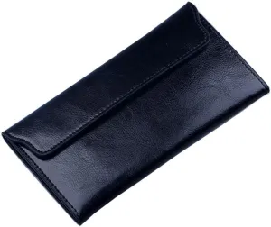 Women Long Wallet Genuine Cowhide Leather Cards Holder Clutch Purse Phone Bag (Black)