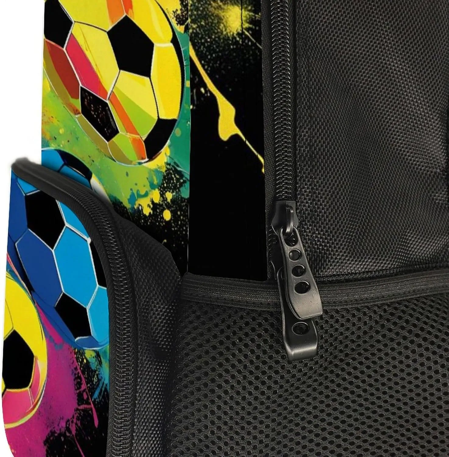 Women Men Polyester Colorful Paint Splash Ink Soccer Ball Football Black Casual Daypack Large Capacity Bookbag With Side Pockets for Sports Picnic Walking Cycling