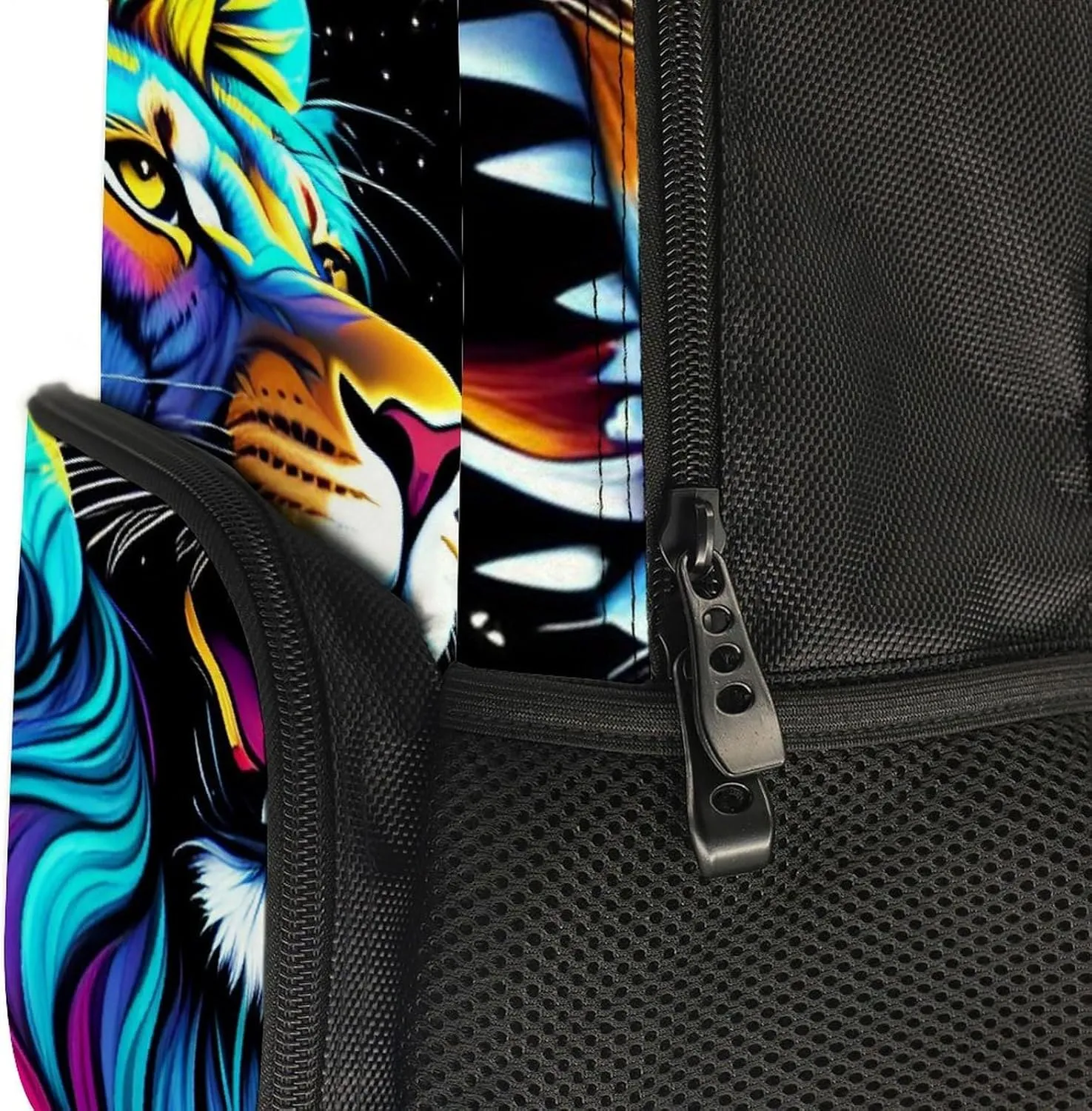 Women Men Polyester Cool Lion In The Universe Surreal Style Splatter Art Casual Daypack Large Capacity Bookbag With Side Pockets for Sports Picnic Walking Cycling