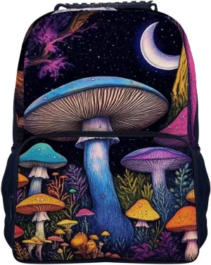 Women Men Polyester Magic Mushroom Mushrooms Scenery Casual Daypack Large Capacity Bookbag With Side Pockets for Sports Picnic Walking Cycling