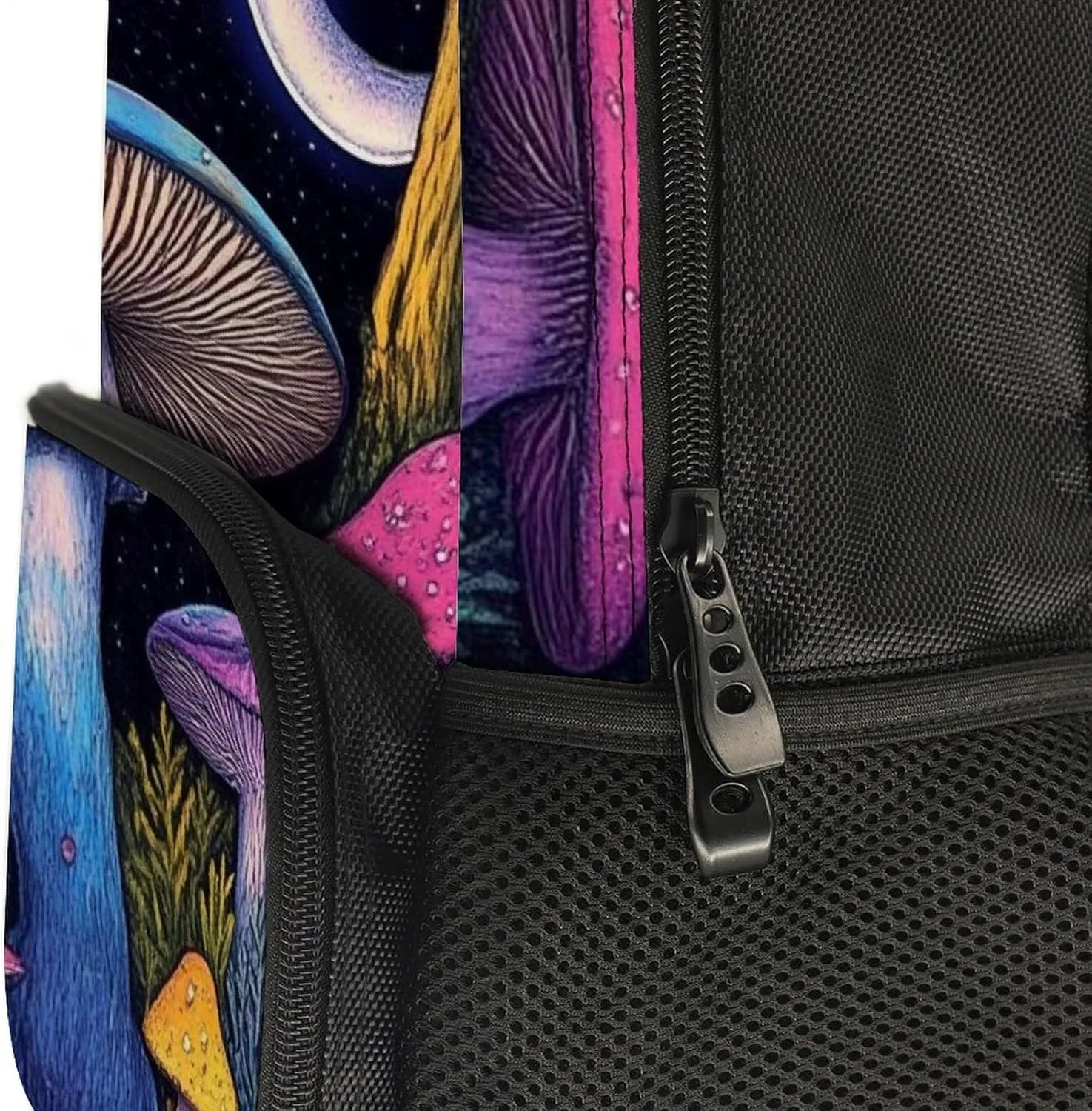 Women Men Polyester Magic Mushroom Mushrooms Scenery Casual Daypack Large Capacity Bookbag With Side Pockets for Sports Picnic Walking Cycling