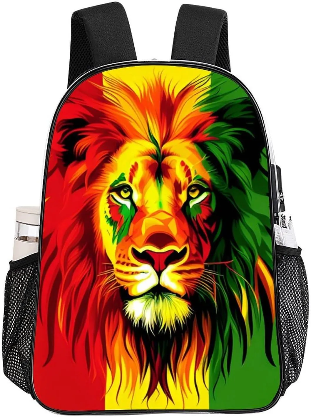 Women Men Transparent Reggae Rasta Flag Lion Casual Daypack Large Capacity Bookbag With Side Pockets for Sports Picnic Walking Cycling