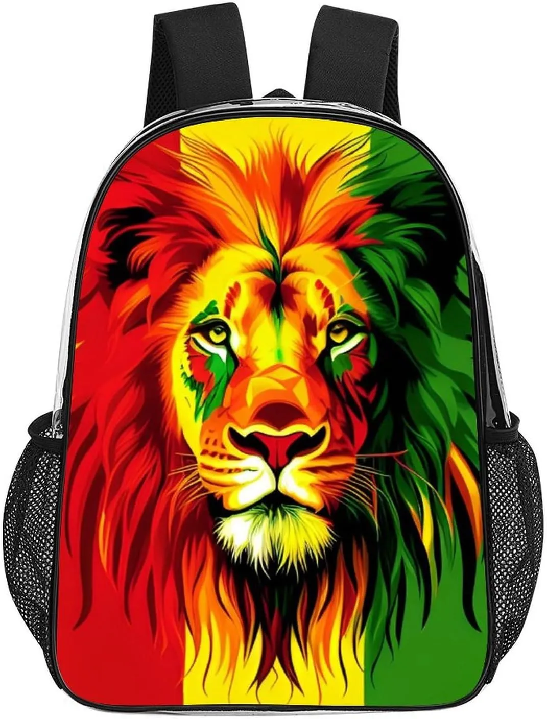 Women Men Transparent Reggae Rasta Flag Lion Casual Daypack Large Capacity Bookbag With Side Pockets for Sports Picnic Walking Cycling