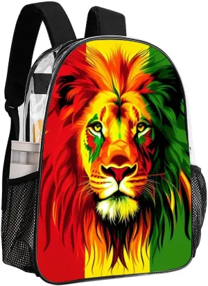 Women Men Transparent Reggae Rasta Flag Lion Casual Daypack Large Capacity Bookbag With Side Pockets for Sports Picnic Walking Cycling