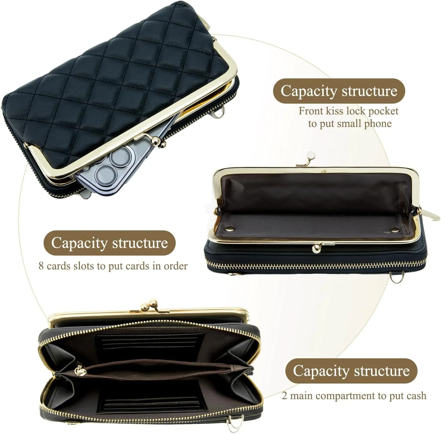Women Small Shoulder Crossbody Bag Kiss Lock Fashion Designer Phone Purse
