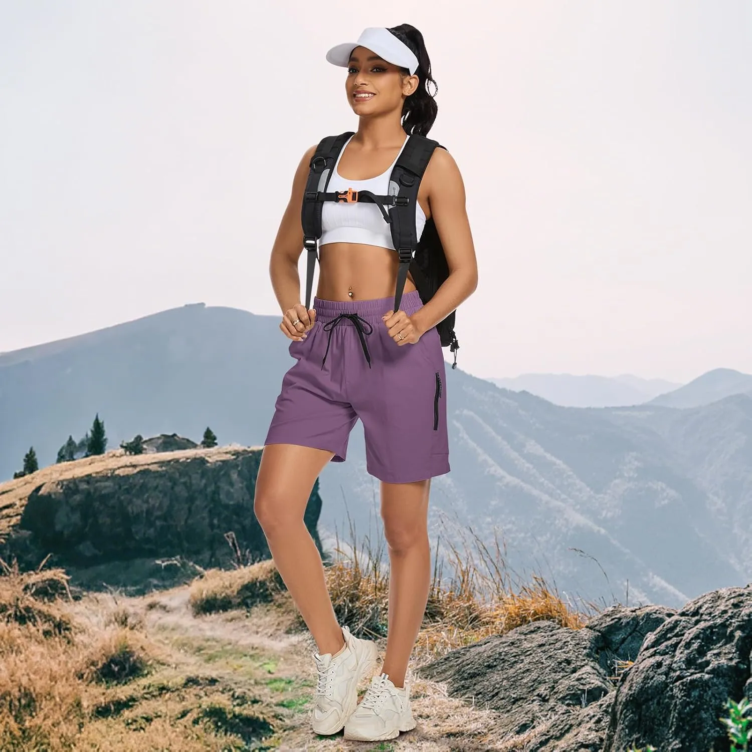 Women's 7" Hiking Cargo Shorts Quick Dry Athletic Short Pants Outdoor Water Resistant Bermuda Shorts with Multi Pockets