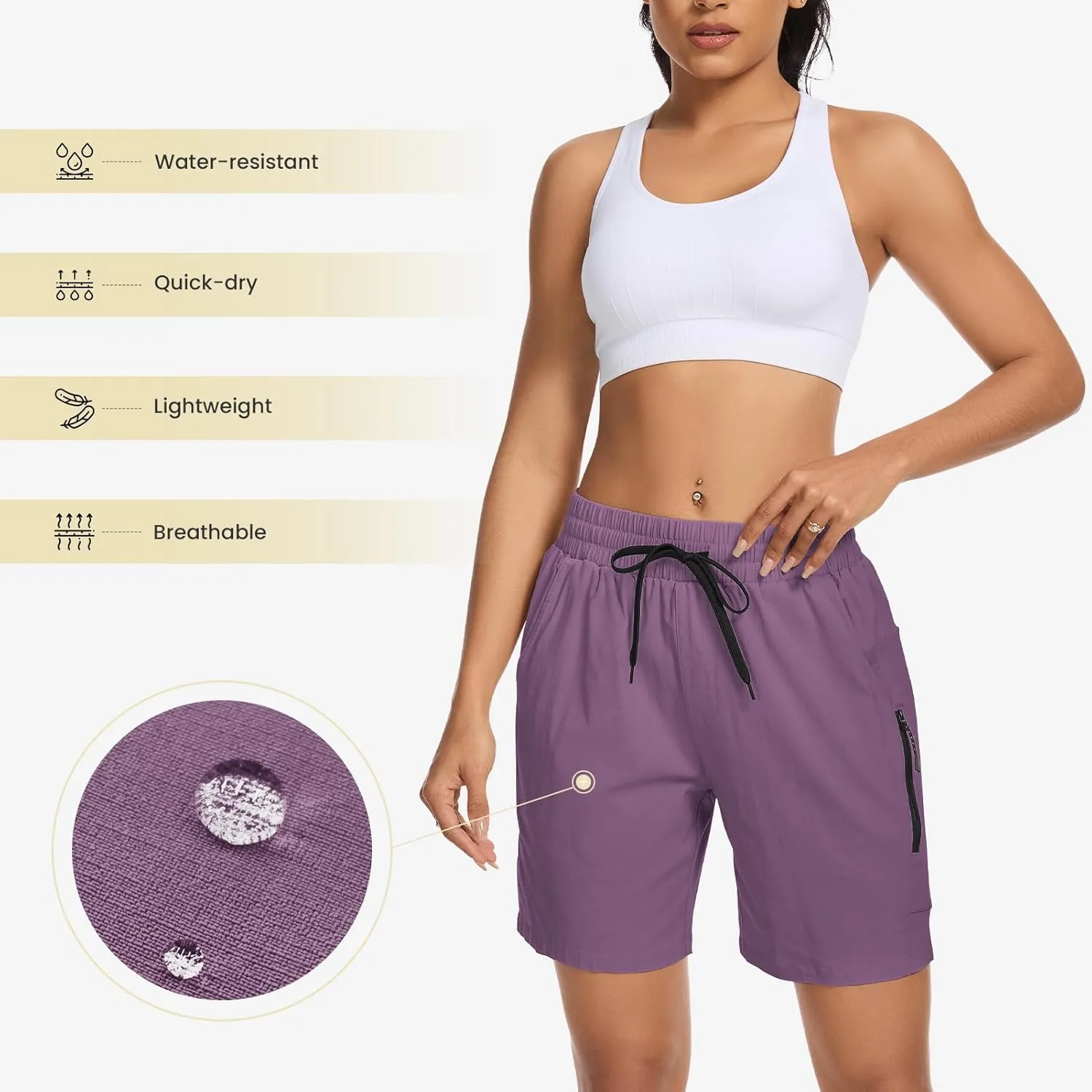 Women's 7" Hiking Cargo Shorts Quick Dry Athletic Short Pants Outdoor Water Resistant Bermuda Shorts with Multi Pockets