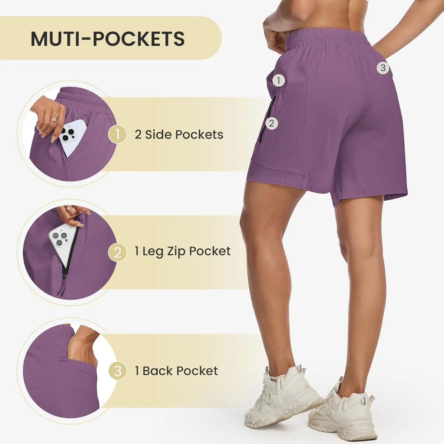 Women's 7" Hiking Cargo Shorts Quick Dry Athletic Short Pants Outdoor Water Resistant Bermuda Shorts with Multi Pockets