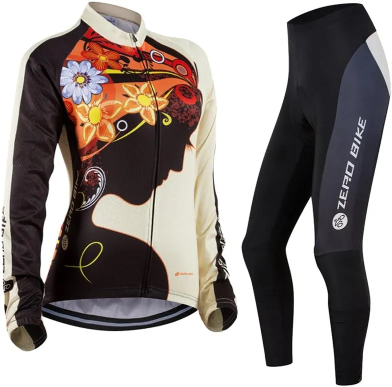 Women's Breathable Long Sleeve Cycling Suit 3D Gel Padded Bicycle Cloting Pants Set UV Protective