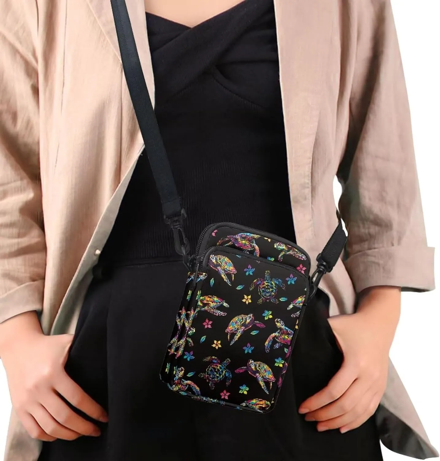 Women's Casual One Shoulder Handbag with Adjustable Strap Double Layered Zipper Snap Ring Fashion Bag