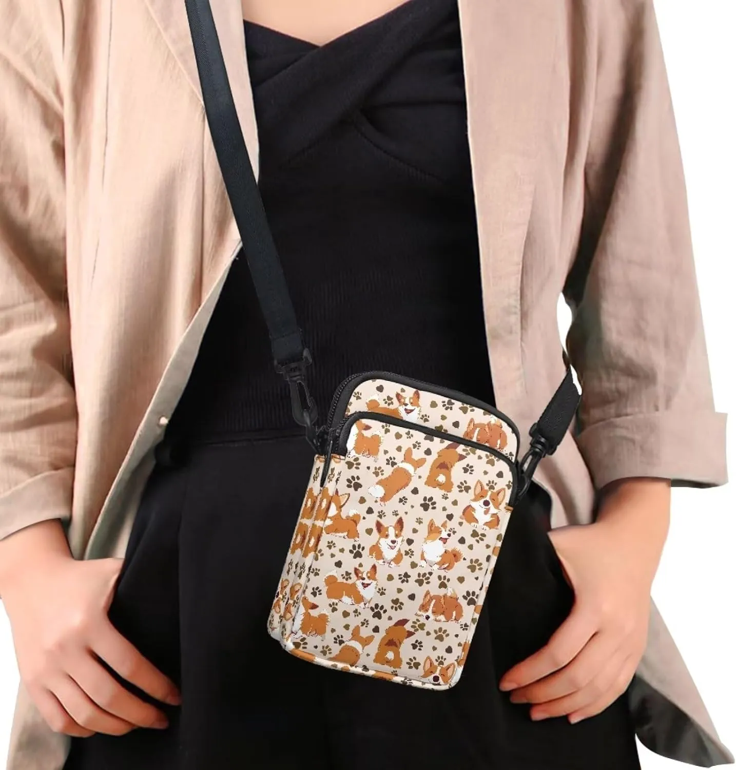 Women's Casual One Shoulder Handbag with Adjustable Strap Double Layered Zipper Snap Ring Fashion Bag