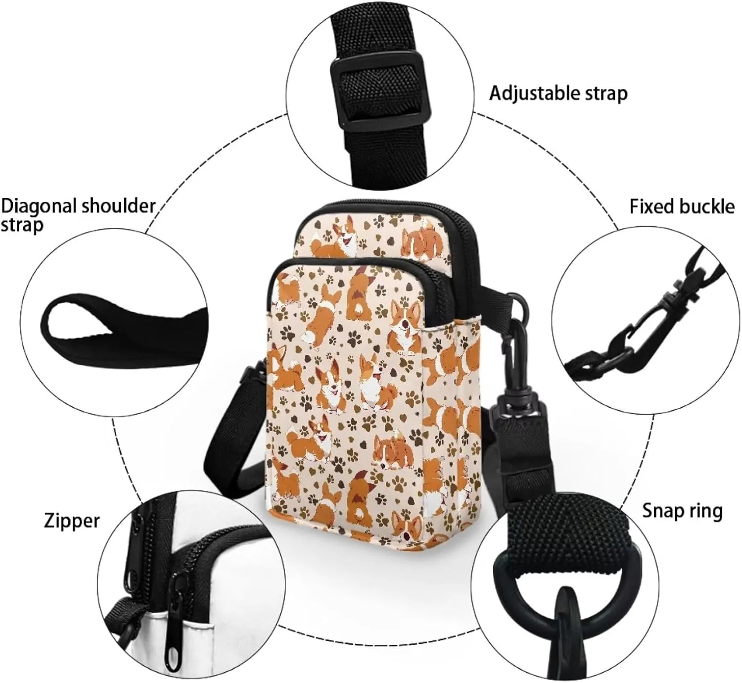 Women's Casual One Shoulder Handbag with Adjustable Strap Double Layered Zipper Snap Ring Fashion Bag