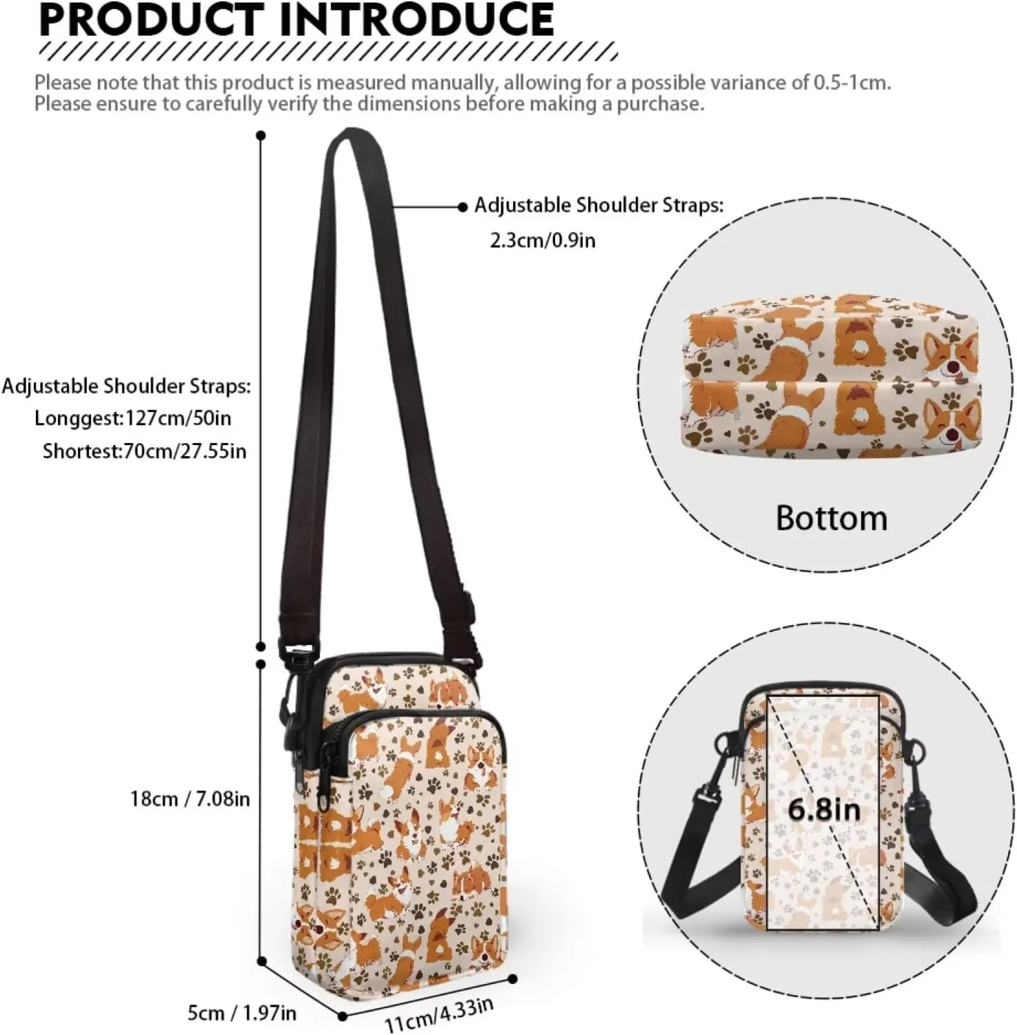 Women's Casual One Shoulder Handbag with Adjustable Strap Double Layered Zipper Snap Ring Fashion Bag